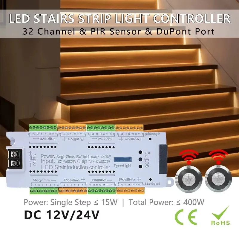 Technical illustration of the Stair Tread LED Strip Controller