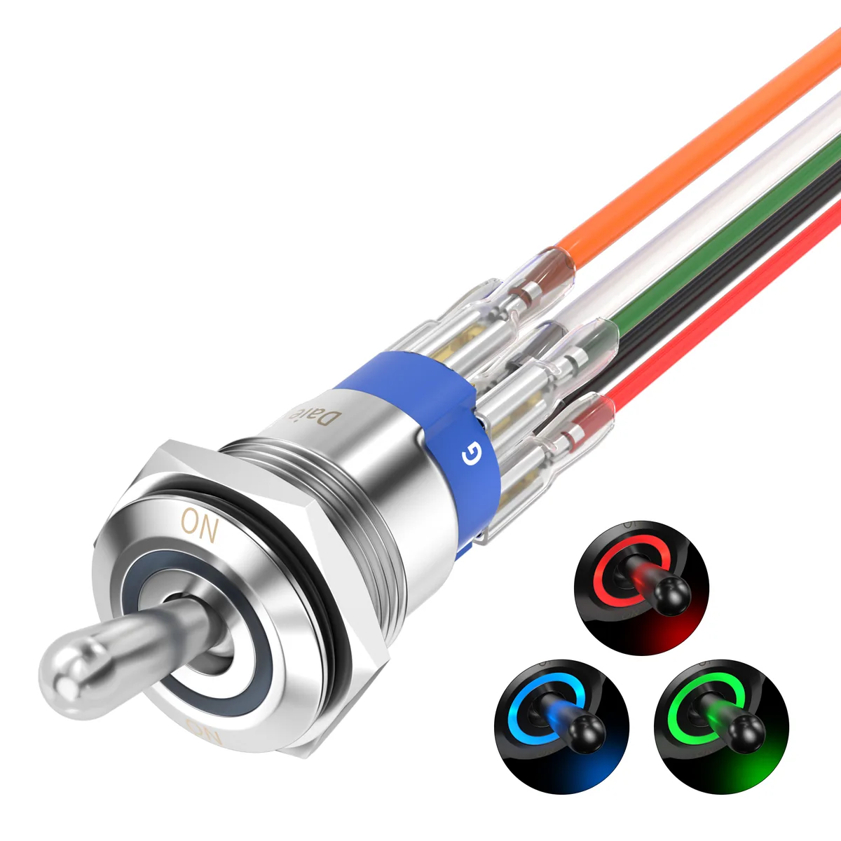 Technical illustration of the RGB Switch Button ON-OFF with Latching Action
