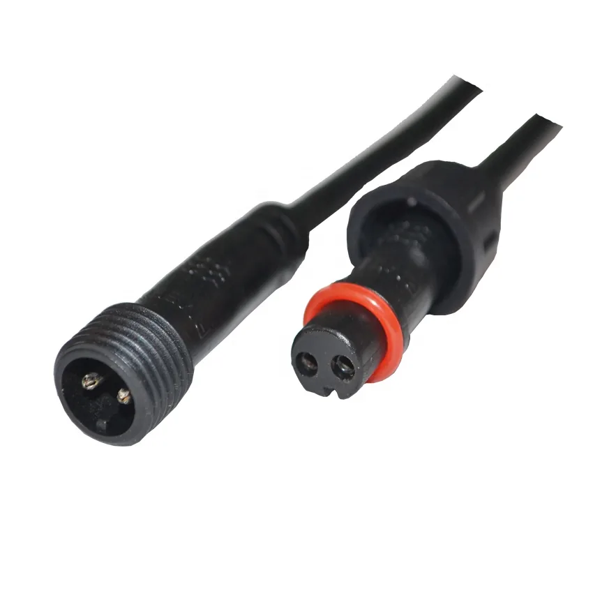Technical illustration of the 2 Pin IP67 Male-female Connector Pair