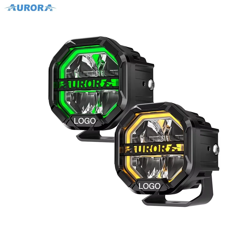 Technical illustration of the Aurora 4''x3.8''- 40W - LED Light with Reflector RGB with Lighting and Protective Cover